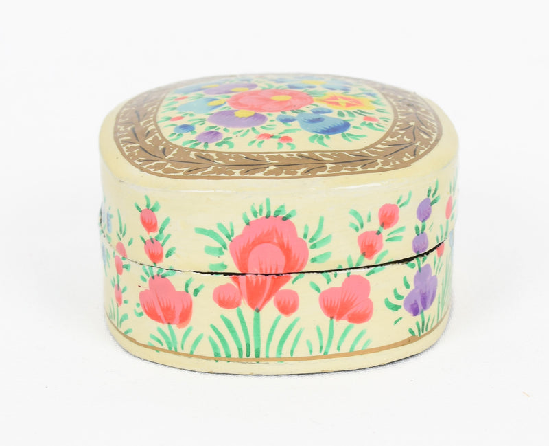 Vintage Paper Mache Hand Painted Floral Trinket Jewelry Box