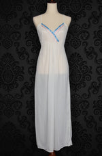 Vintage 2 Pc White Nylon Ribbon Accent Nightgown Robe - M