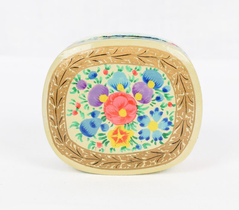 Vintage Paper Mache Hand Painted Floral Trinket Jewelry Box