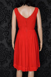 Vintage 50's Red UNBRANDED Chiffon Smocked Top Formal Dress