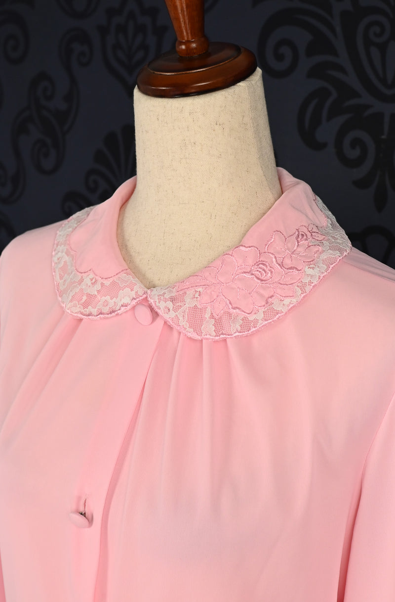 Vintage 60s Pink GOSSARD ARTEMIS Long Sleeve Button Up Peignoir Robe - L