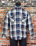 Vintage 90s Brown/Blue/Grey Tartan Plaid WINDBREAKER Insulated Flannel Shirt - M