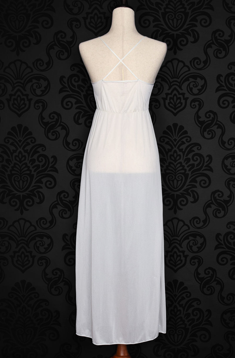 Vintage 2 Pc White Nylon Ribbon Accent Nightgown Robe - M