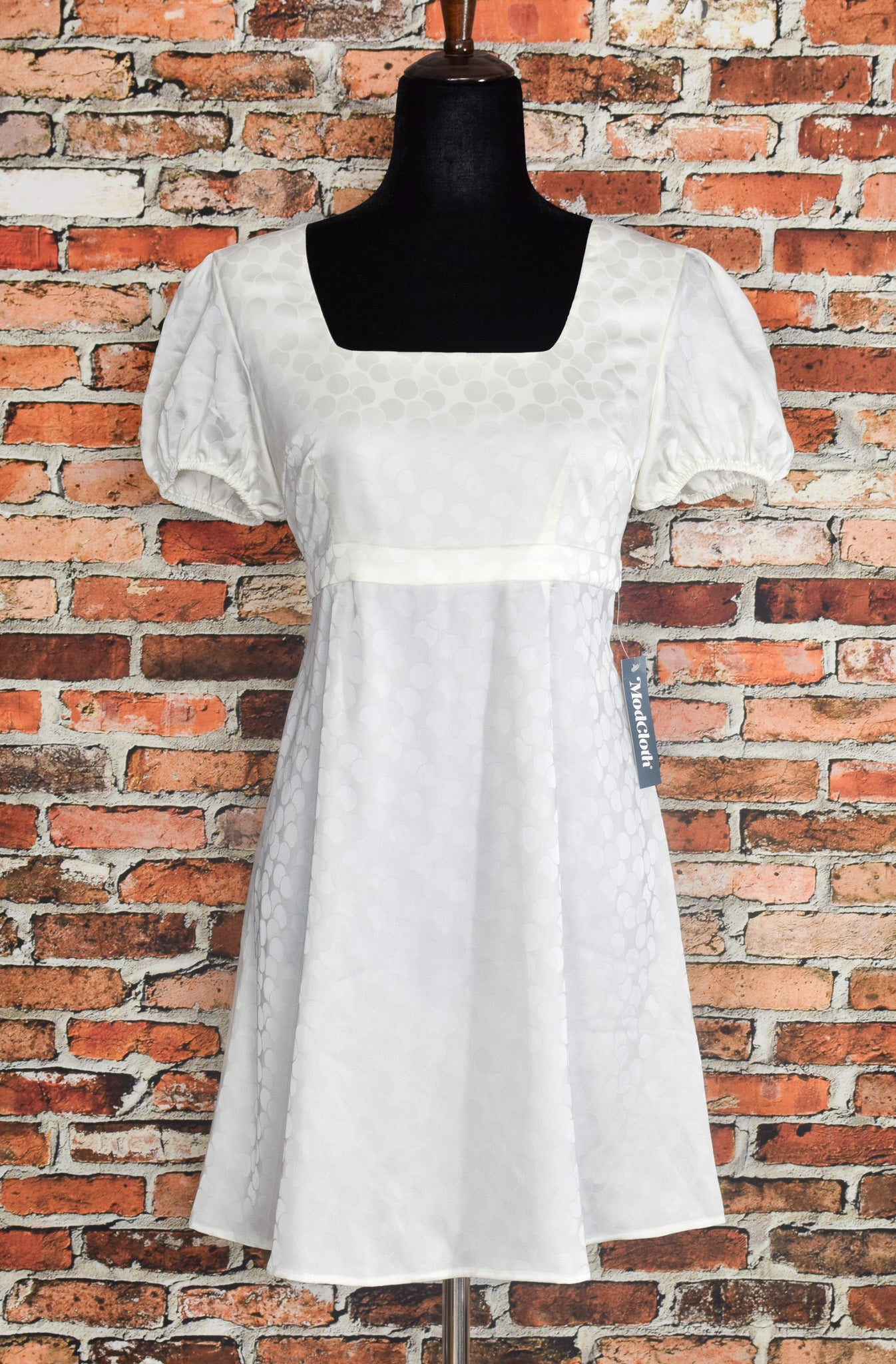 ModCloth I Wanna Be Adored Babydoll Dress in White, Size Medium