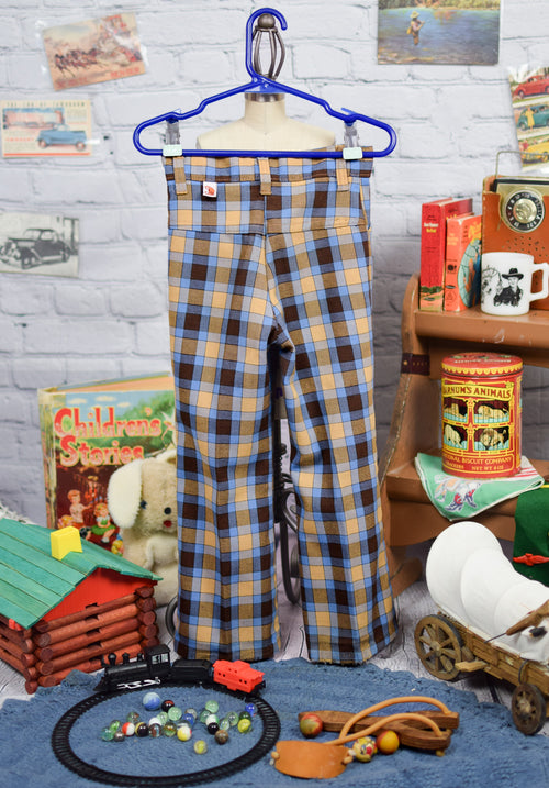 Boy's Vintage Brown & Blue Plaid Pants - 5