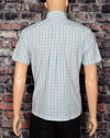 Blue & Light Brown Checkered BEN SHERMAN Short Sleeve Button Up Shirt - L