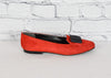 Women's Vintage 90s What's What Red Suede Square Toe Slip on Flats w/ Black Bow Accent - 6 B