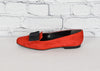 Women's Vintage 90s What's What Red Suede Square Toe Slip on Flats w/ Black Bow Accent - 6 B