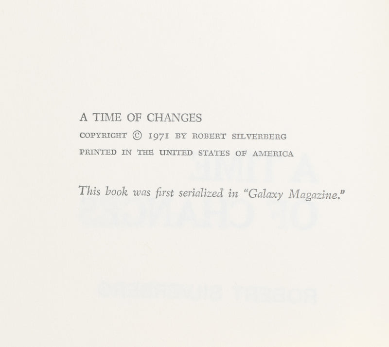 1971 Edition - A TIME OF CHANGES - Robert Silverberg - Hardback Book