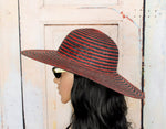 Vintage Italian Red & Black Striped Woven Straw Hat