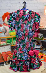 Vintage Girl's Rare Editions Floral Smocked Drop Waist Short Sleeve Dress
