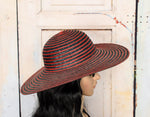 Vintage Italian Red & Black Striped Woven Straw Hat