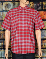 Men's Vintage Towncraft Wrinkle Free Red Plaid Button Down Short Sleeve Shirt - Large