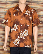 Men's Vintage 70s Hukilau Fashions Brown Floral Hawaiian Shirt - XL