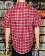 Men's Vintage Towncraft Wrinkle Free Red Plaid Button Down Short Sleeve Shirt - Large