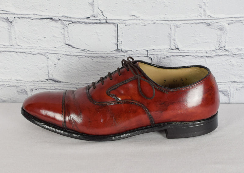 Men's Vintage Johnston & Murphy Red Cap Toe Black Shaded Oxford Dress Shoes - 9 C