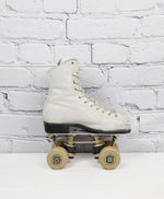 Vintage 40s/50s Hyde Member of M.A.R.SI. Kid's White Leather Roller Skates w/ Clay Wheels