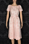 Vintage 50's Light Pink UNBRANDED Floral Brocade Short Sleeve Cocktail Dress