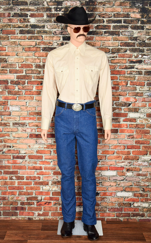Men's Vintage Wrangler Cowboy Cut Ivory Snap Button Western Shirt - 17 X 35