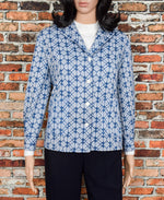 レディース ヴィンテージ レア 60 年代 ブルー 幾何学模様 長袖 シャツ ジャケット