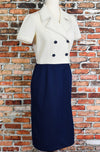 Vintage 60s/70s Blue & Cream BUTTE KNIT Double Breasted Polyester Dress