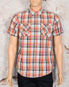 Red & Orange Plaid BEN SHERMAN Short Sleeve Snap Button Up Shirt - L