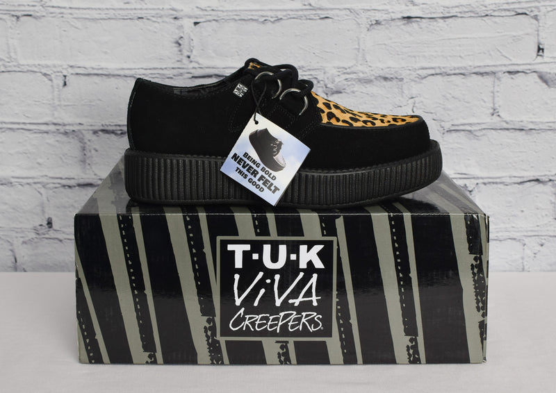 NEW IN BOX T.U.K. Footwear Black & Leopard Viva Low Creeper - US Men's 4 / Women's 6