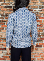レディース ヴィンテージ レア 60 年代 ブルー 幾何学模様 長袖 シャツ ジャケット