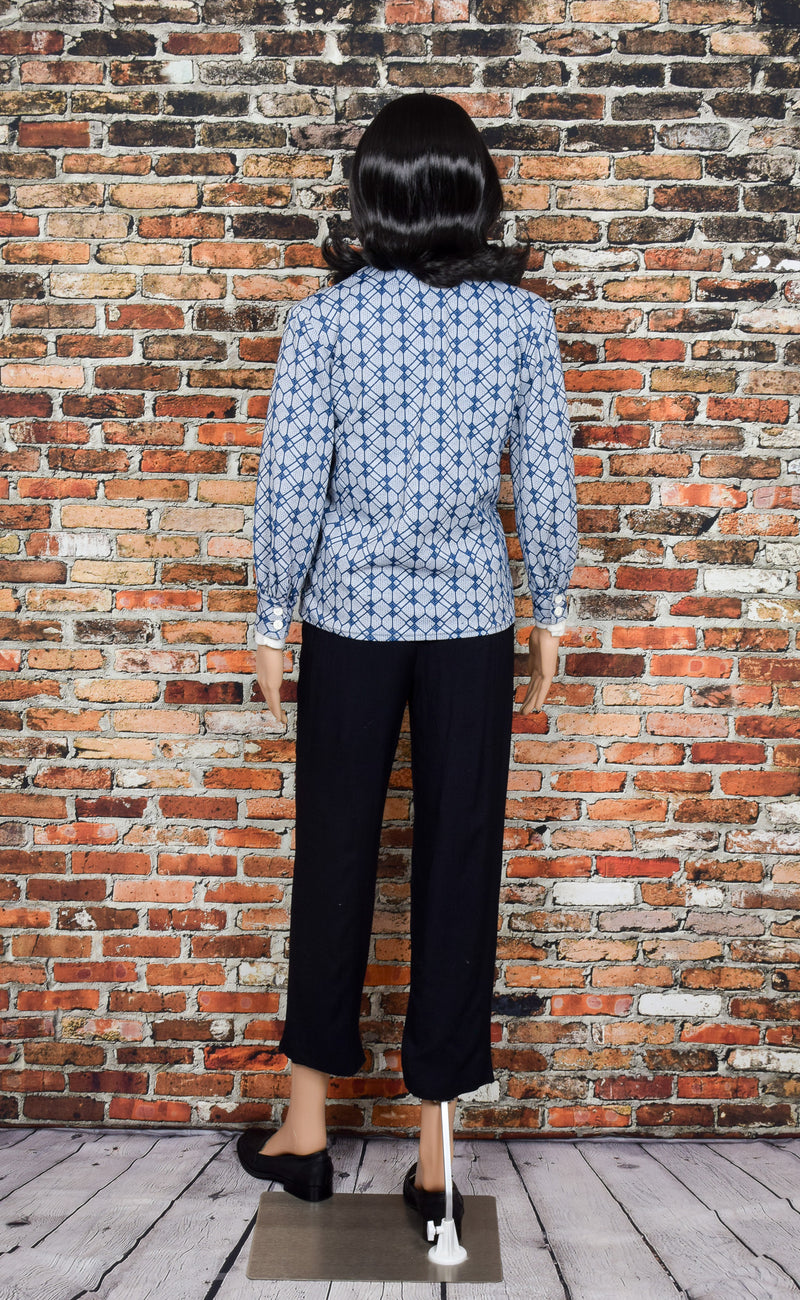 Women's Vintage Rare 60s Blue Geometric Long Sleeve Shirt Jacket