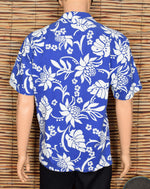 Vintage 70s Blue/White Floral KAI NANI Hawaiian Shirt - XL