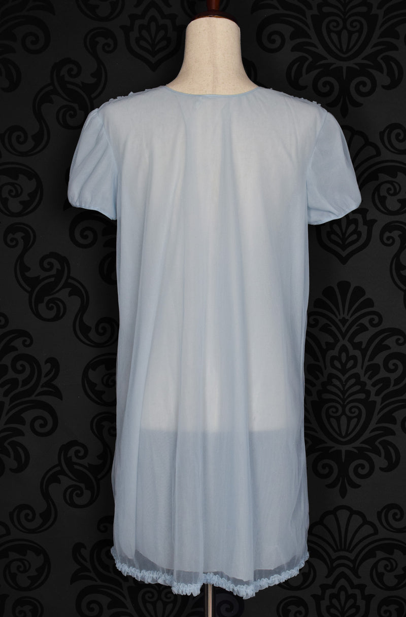Women's Vintage Ricam Light Blue Ruffle Accent Nightgown - 4