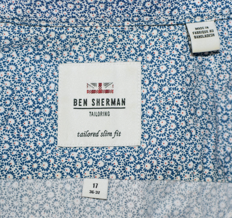 メンズ Ben Sherman テーラード スリム フィット ブルー フローラル ロング スリーブ ボタン アップ シャツ - 17、36-37