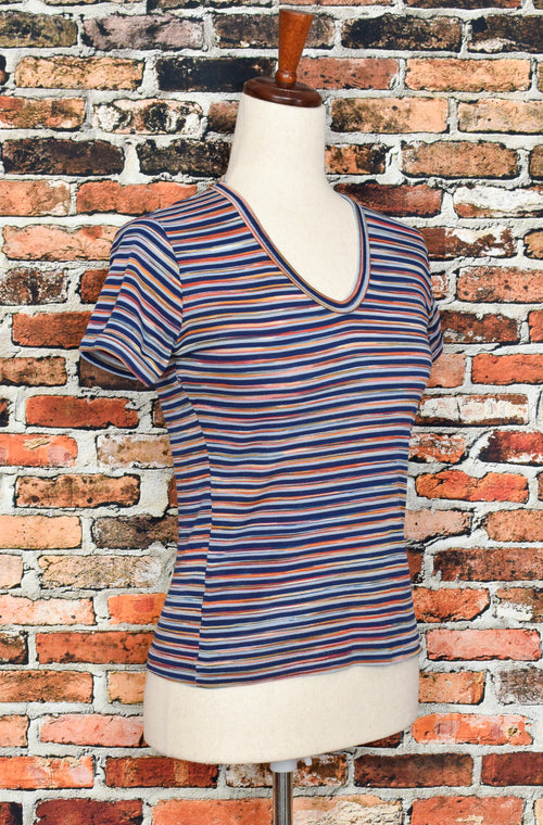 Vintage Blue & Orange Striped MERVYN'S Short Sleeve Shirt