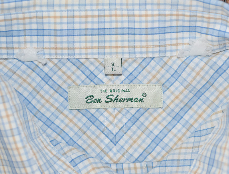 Blue & Light Brown Checkered BEN SHERMAN Short Sleeve Button Up Shirt - L