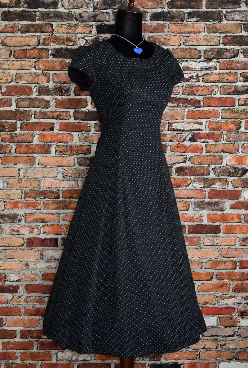 Vintage 90's Black/Blue Polka-dot JODY CALIFORNIA Midi Dress - 7/8 Barrio Boutique Vintage 90's Black/Blue Polka-dot JODY CALIFORNIA Midi Dress - 7/8 Barrio Boutique