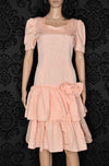 Vintage 80s Peachy Pink Moire Taffeta Drop Waist Dress