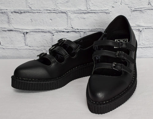 NEW IN BOX T.U.K. Footwear Women's Black TUKskin Pointed 3-Strap Mary Jane Shoes