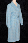 Vintage 50s/60s Light Blue Checkered Long Sleeve Polyester Dress w/ Matching HY-TEX Belt