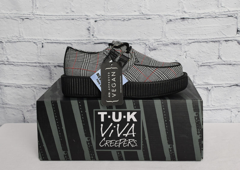 NEW IN BOX T.U.K. Footwear Grey Plaid Viva Low Creeper