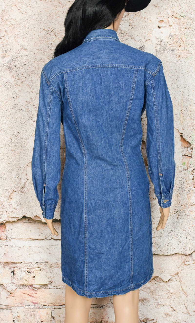 RARE Vintage 80s Ralph Lauren Blue Denim Long Sleeve Dress - 6