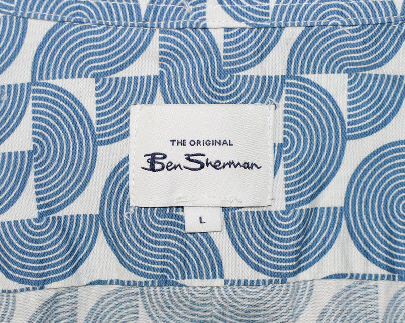 Men's The Original Ben Sherman "Stretch" Blue Geometric Short Sleeve Button Down Shirt - L