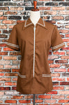 Vintage 60s Brown MONTGOMERY WARD Micro Mini Zip Up Mod Dress