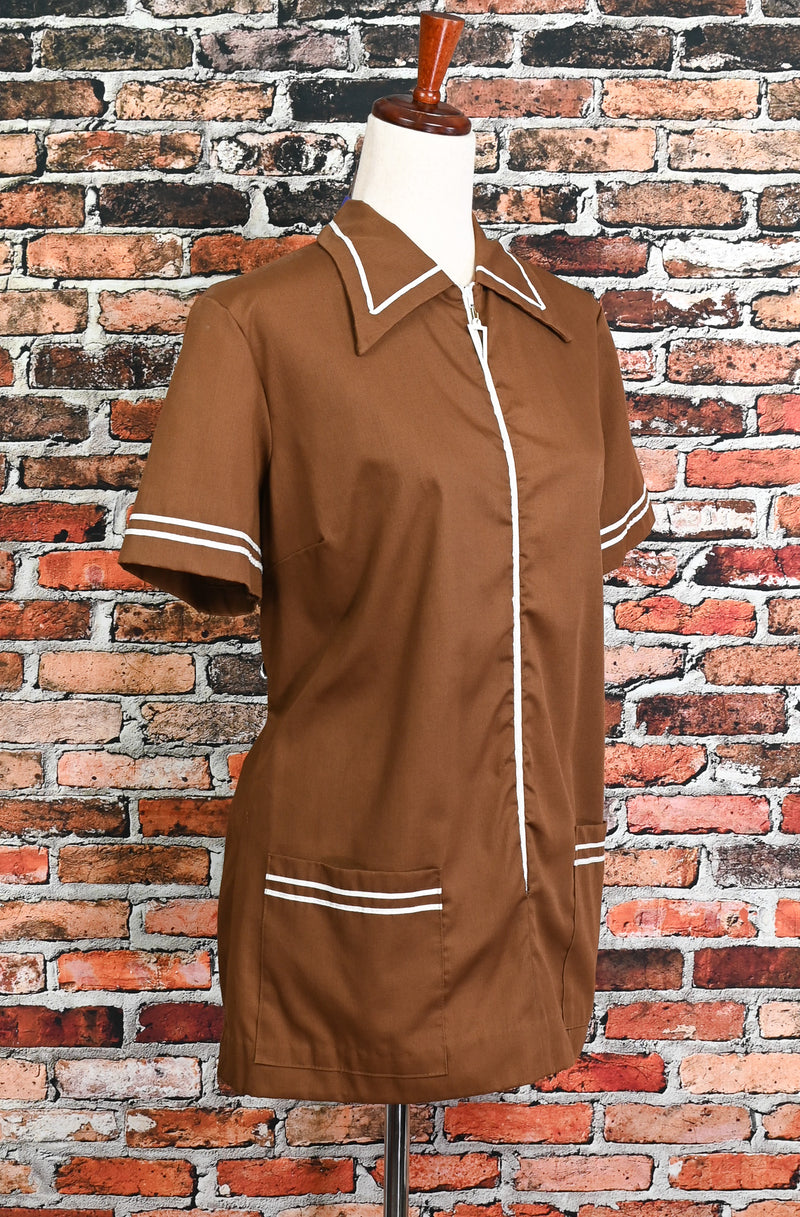 Vintage 60s Brown MONTGOMERY WARD Micro Mini Zip Up Mod Dress