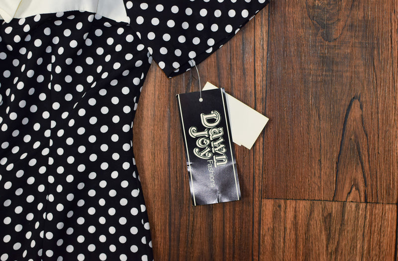 NEW W/ TAGS Vintage Dawn Joy Black and White Polka-dot w/ Accent Bow D Barrio Boutique NEW W/ TAGS Vintage Dawn Joy Black and White Polka-dot w/ Accent Bow D Barrio Boutique