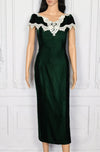 Women's Vintage 90s Jessica McClintock Green Velvet Off-the-Shoulder Lace Dress - 11/12