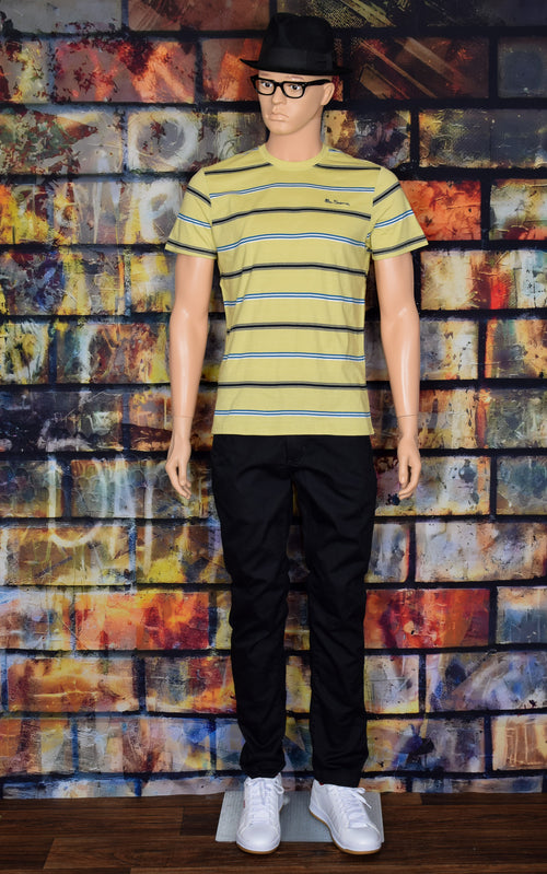 NEW W/ TAGS Ben Sherman Misted Yellow Collegiate Stripe Crew T-Shirt