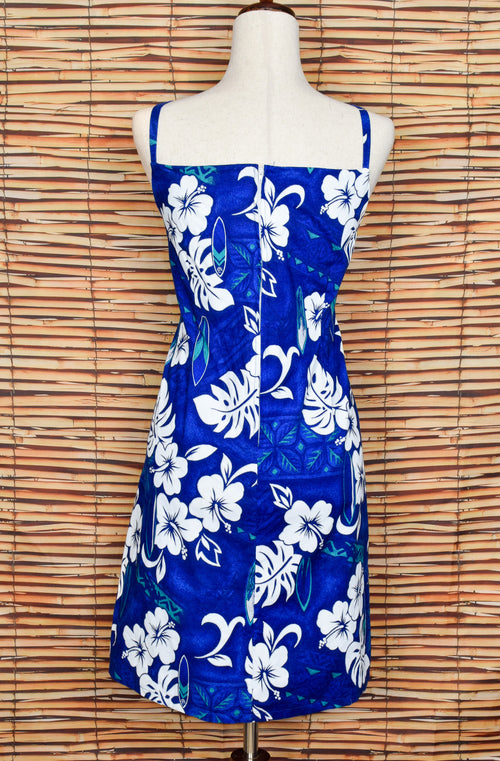 Vintage 70s Blue Floral T Y Hawaiian Sleeveless Dress - 3XL