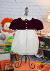 Girl's Vintage Infant Brooke Lindsay Burgundy Velvet White Lace Short Sleeve Dress - 3T