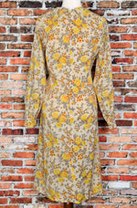 Vintage 60s Yellow & Brown Floral Long Sleeve Big Collar Dress