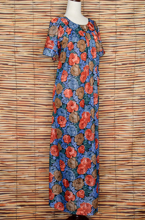 Vintage Multicolor Floral 70s SEARS HAWAIIAN LOUNGERS Maxi House Dress